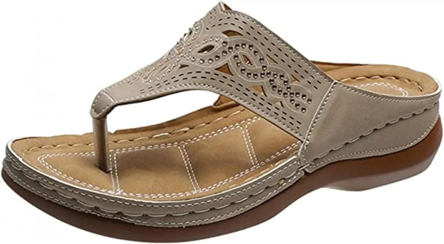 Ladmiple Womens Casual Summer Hollow Out Orthopedic Platform Flip Flops Arch Support Beach Roman Clip Toe Slip On Shoes