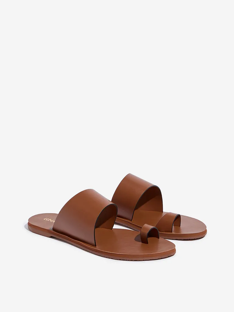 LUNA BLU Tan Toe-Ring Slides