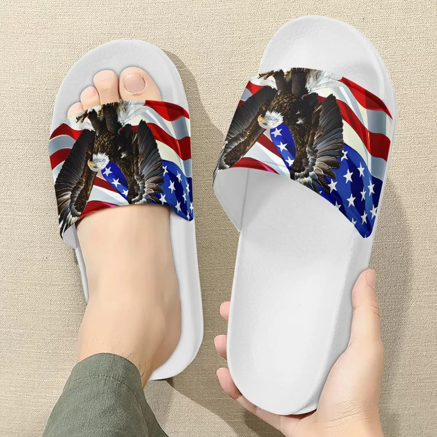 Mens Pillow House Slide Sandals Non-Slip White Bath Sandals Wide Width EVA Flat Shoes Quick Drying Peep Toe Slippers Beach Dress Shoes