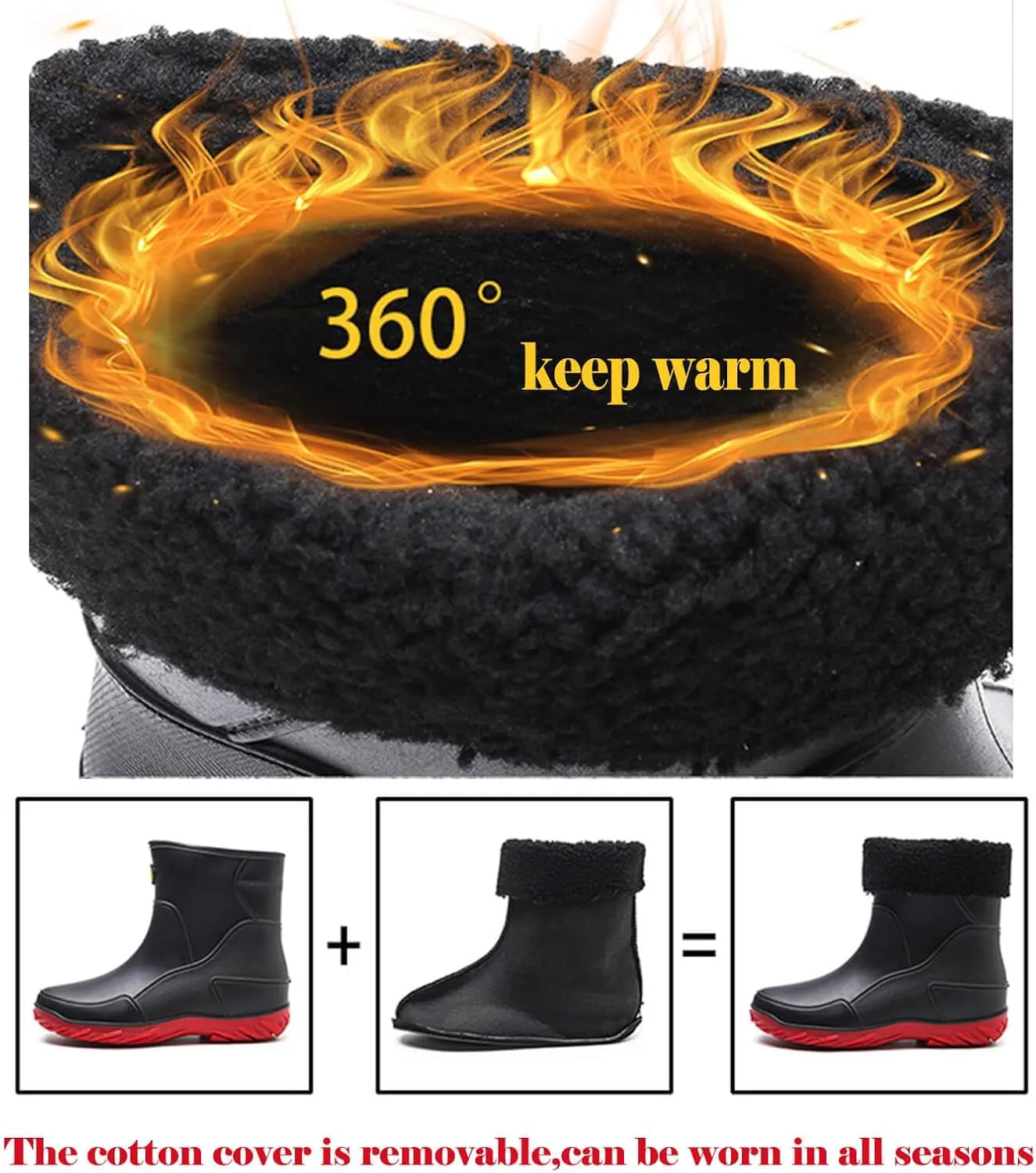 Men's rain boots, waterproof rain boots, mid-calf, fashionable outer water shoes, velvet for warmth, rubber shoes