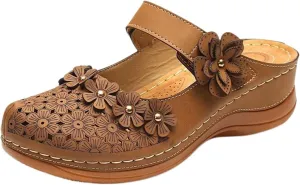 Mules for Women Wedge Sandals Comfortable Dressy Summer Closed Toe Casual Slip On Shoes with Adjustable Hook Loop Alicegana Comfort on Walking Orthopedic Mule Slippers Clogs Low Heel Sandal