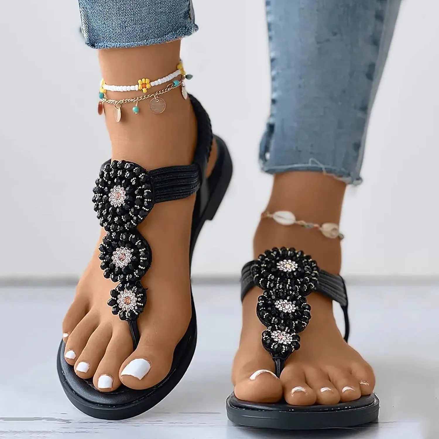 Non Slip Flat Bottom Sandals for Women Casual Summer Comfortable Walking Shoes Comfortable Walking Flat Sandals