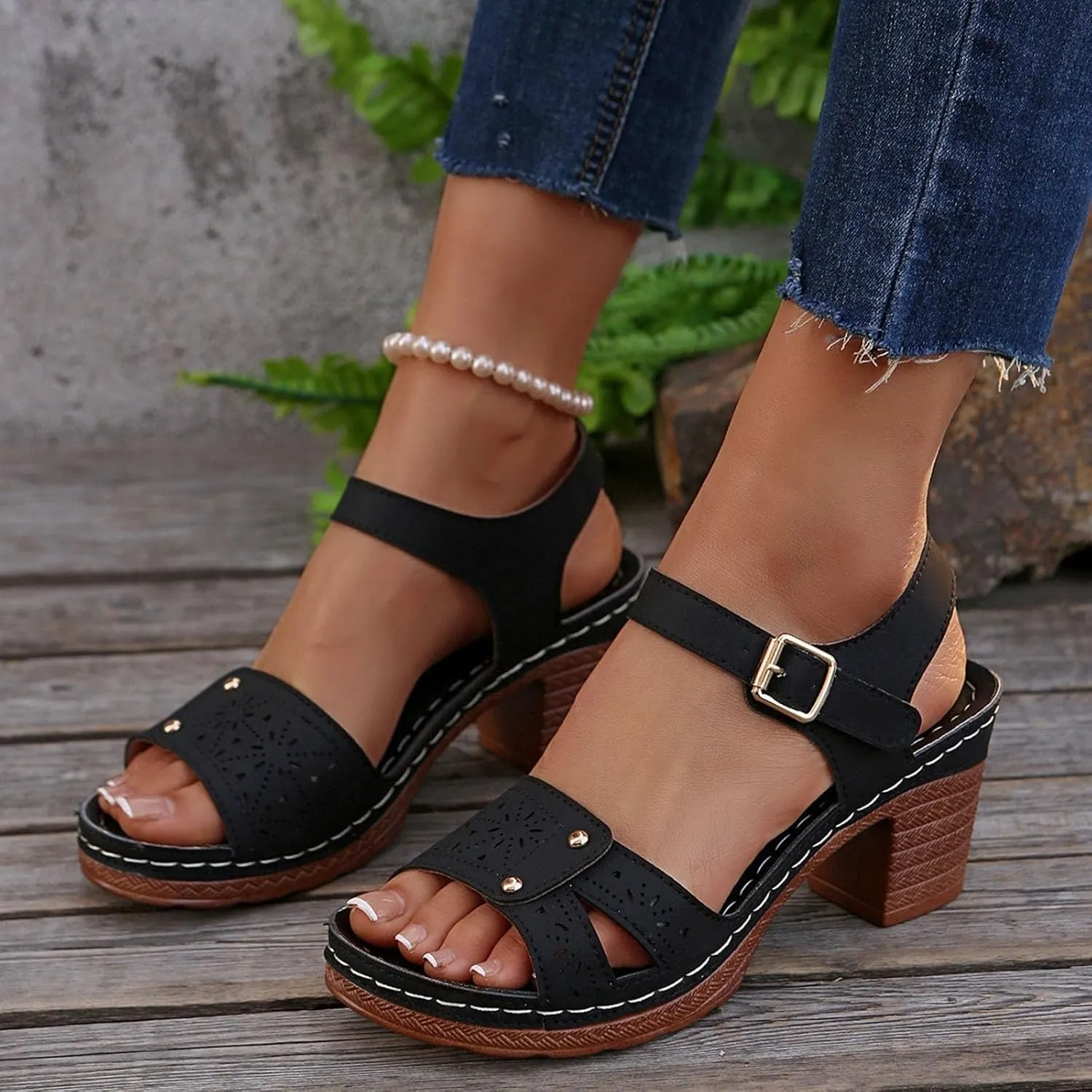 Orthopedic Sandals for Women Comfortable Dressy Arch Support Ankle Strap Beach Wedge Sandals Platform Summer Casual Hollow Out Open Toe Low Heel Breathable Shoes