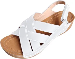 Orthopedic Sandals for Women Summer Wedge Platform Sandals Open Toe Cross Ankle Strap Flat Shoes, Casual Beach Outdoor Walking Slippers Comfortable Platform Leather Loafers