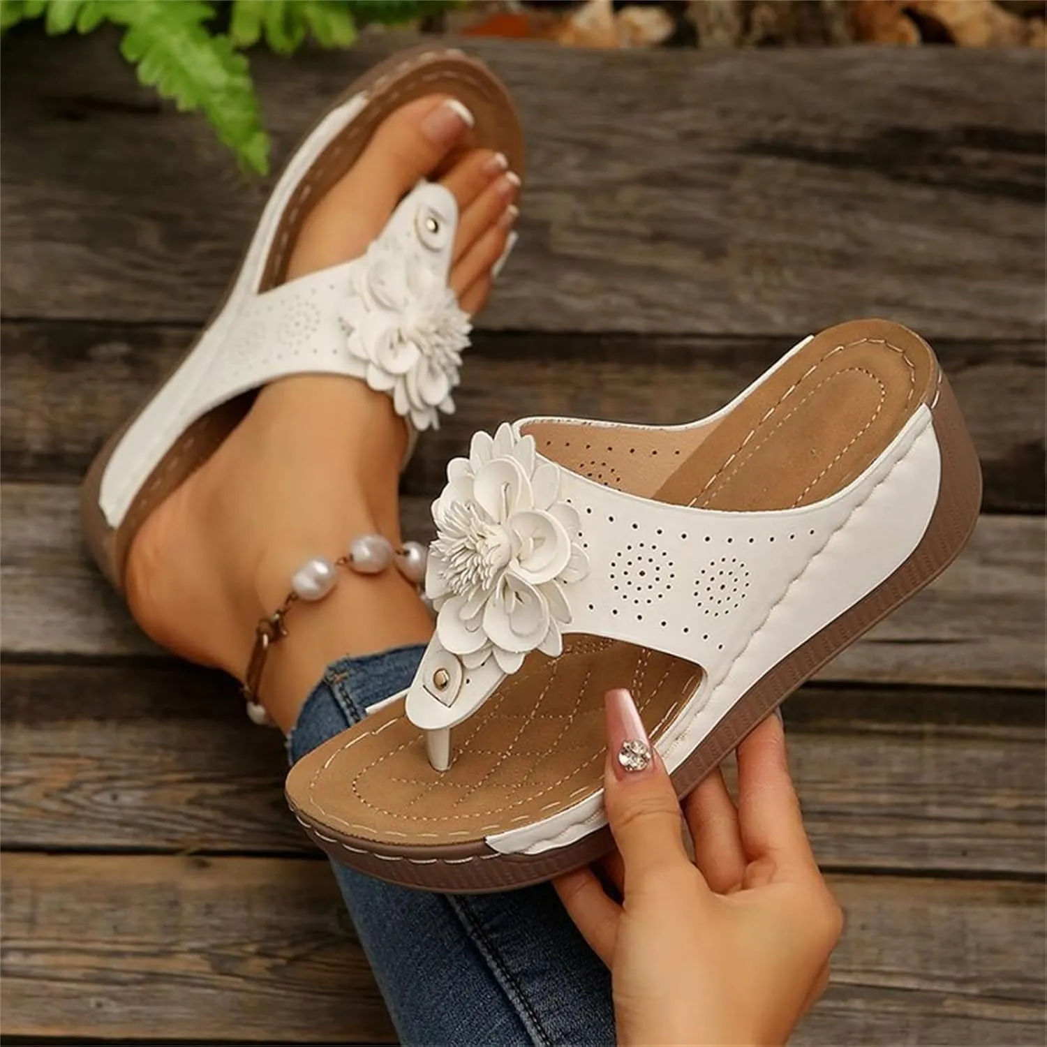 Orthopedic Sandals for Women Wide Width Slip On Open Toe Flip Flops Cushion Footbed Platform Sandals Walking Thong Shoes Cushion Footbed Platform Sandal