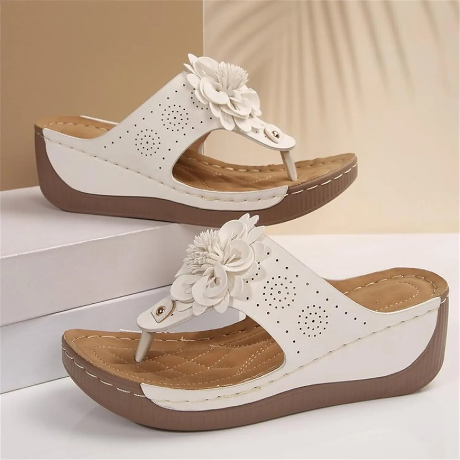 Orthopedic Sandals for Women Wide Width Slip On Open Toe Flip Flops Cushion Footbed Platform Sandals Walking Thong Shoes Cushion Footbed Platform Sandal