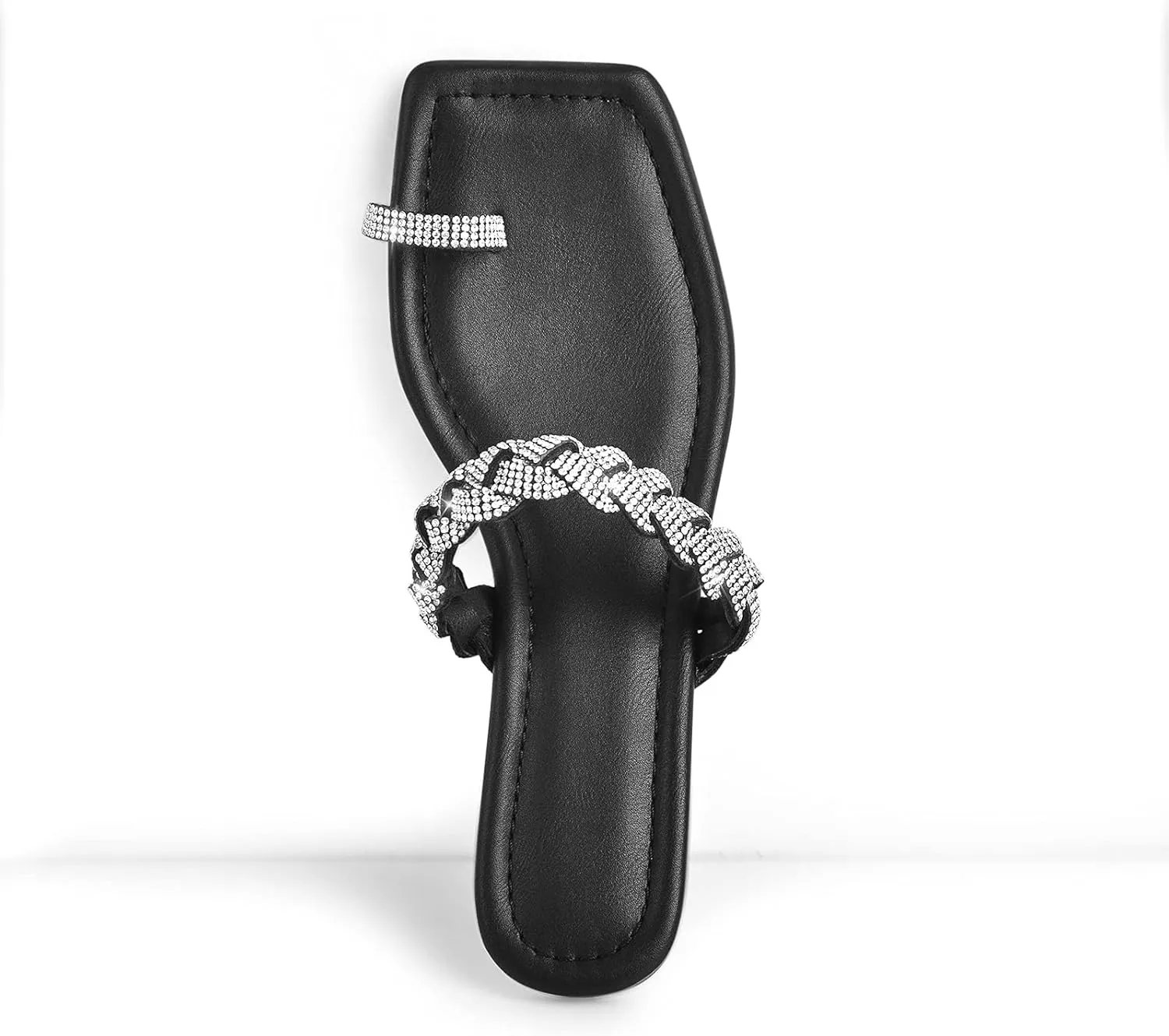 Richealnana Women's Toe Ring Rhinestones One Band Flat Sandals