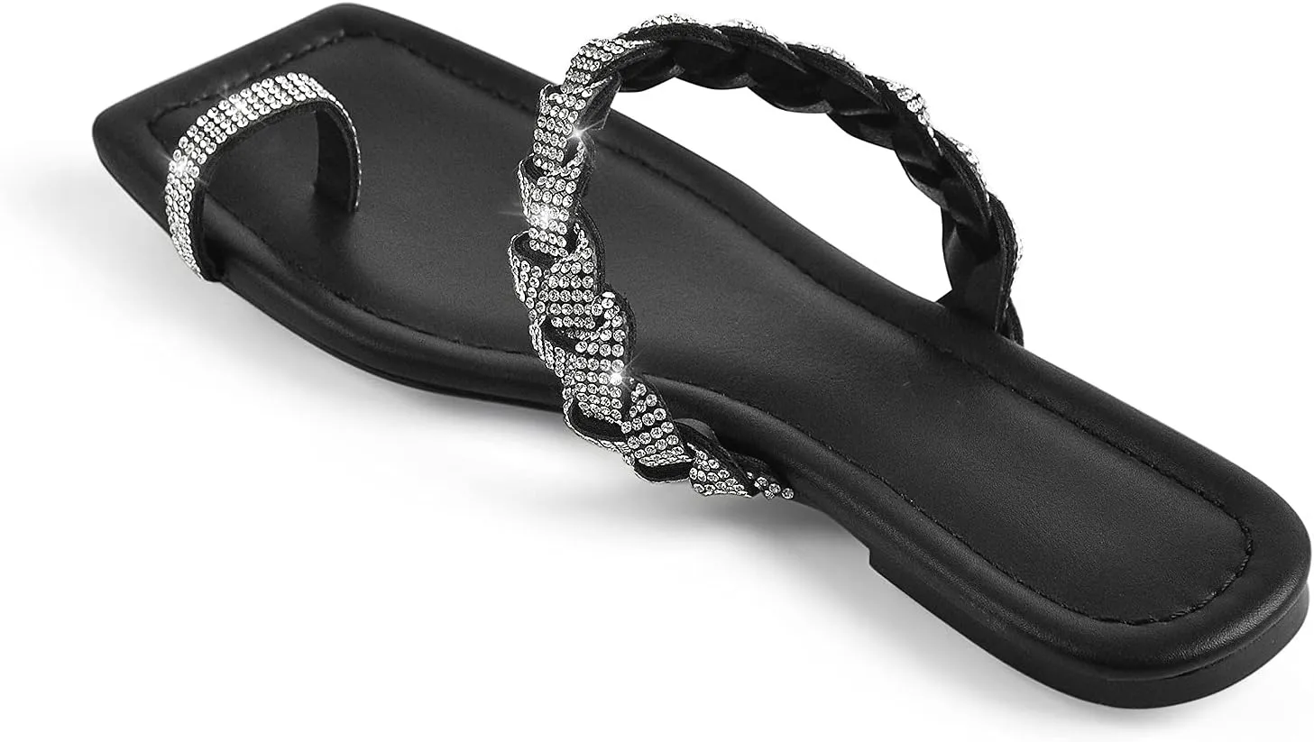 Richealnana Women's Toe Ring Rhinestones One Band Flat Sandals
