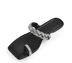 Richealnana Women's Toe Ring Rhinestones One Band Flat Sandals