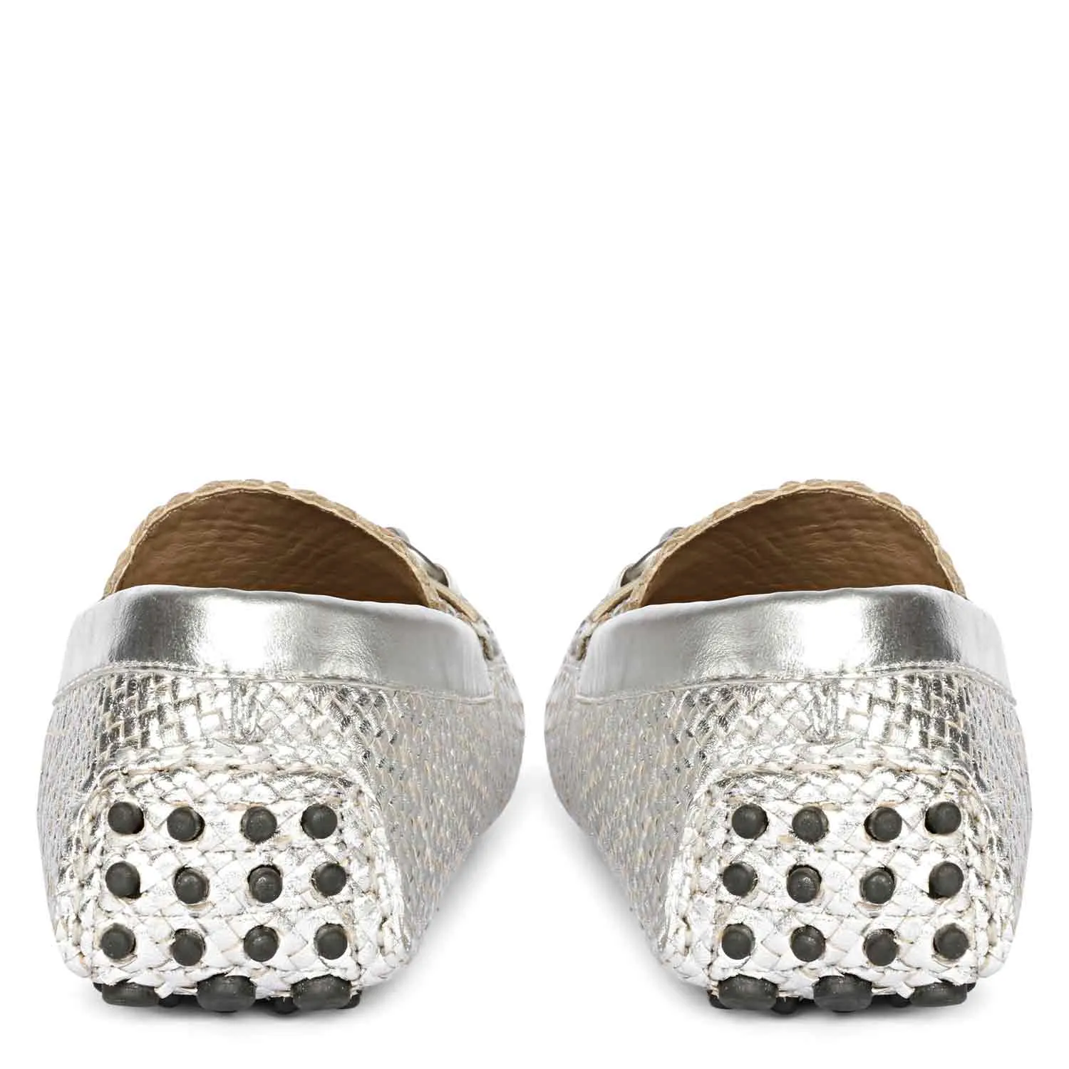 Saint Lucy Silver Woven Leather Loafers