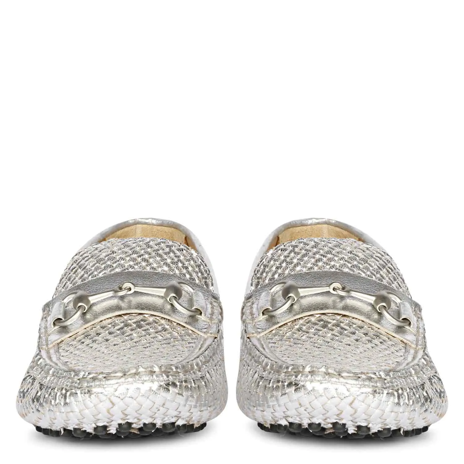 Saint Lucy Silver Woven Leather Loafers