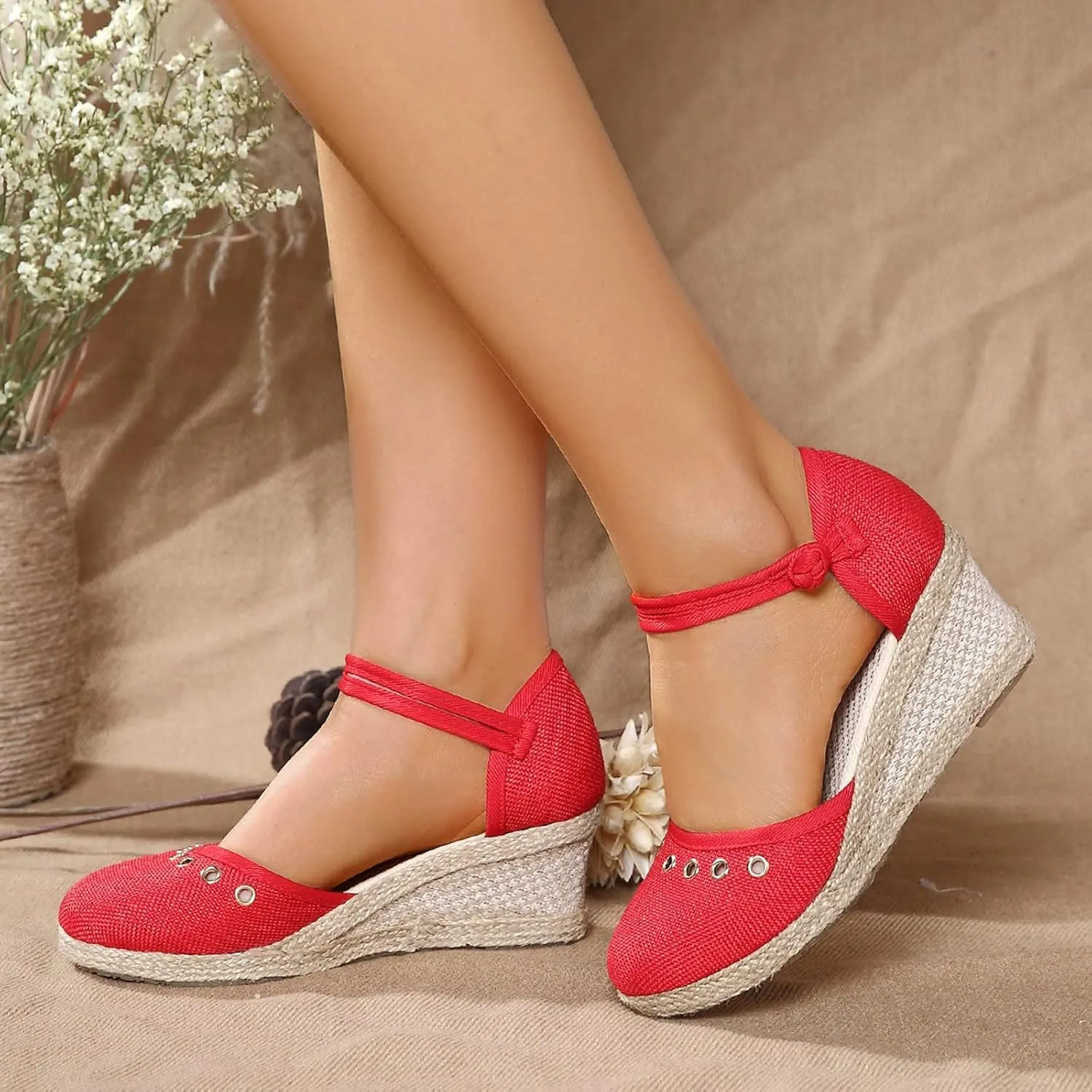 Sandals for Women Dressy Summer Closed Toe Espadrille Wedge Sandals, Casual Ankle Strap Slip On Platform Wedges Hollow Out Breathable Dress Shoes