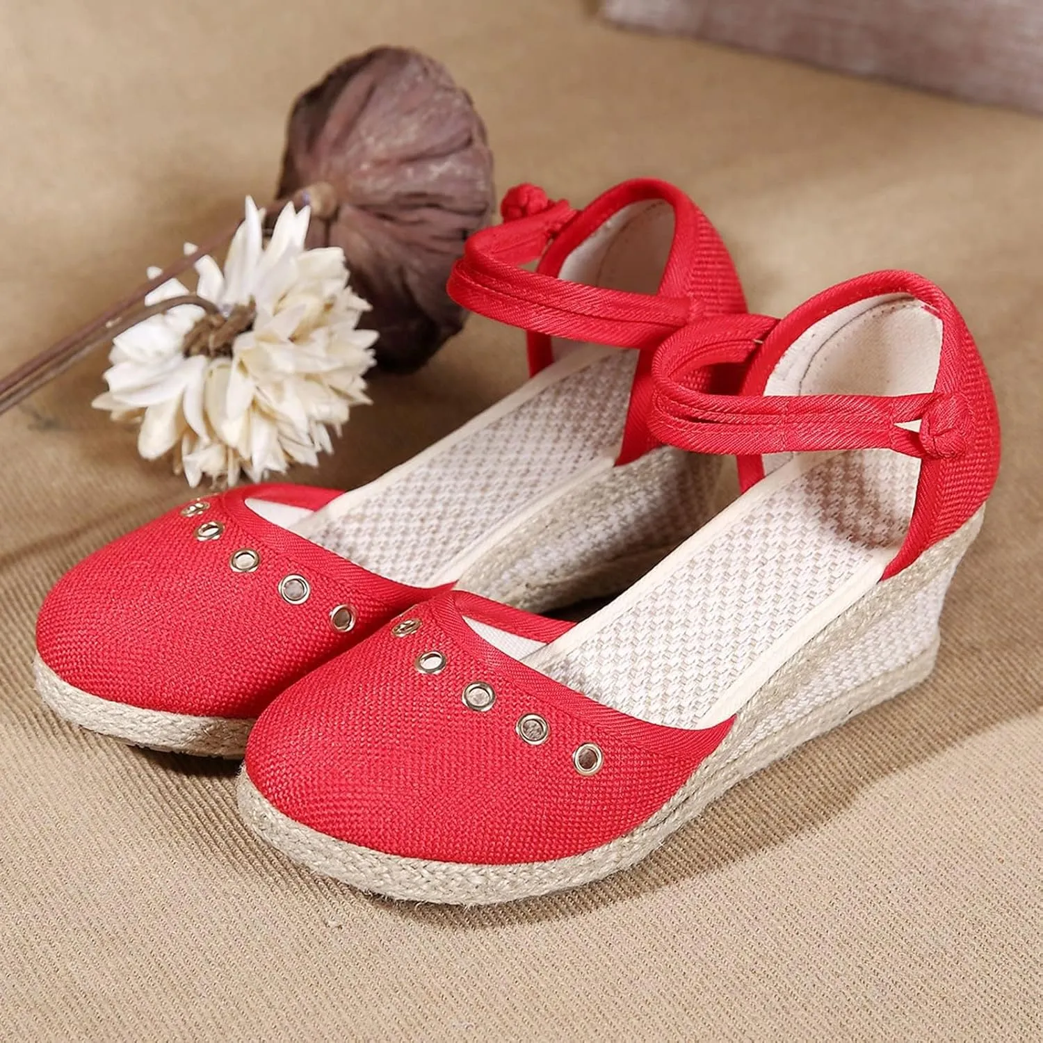 Sandals for Women Dressy Summer Closed Toe Espadrille Wedge Sandals, Casual Ankle Strap Slip On Platform Wedges Hollow Out Breathable Dress Shoes