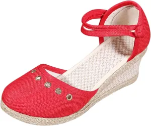 Sandals for Women Dressy Summer Closed Toe Espadrille Wedge Sandals, Casual Ankle Strap Slip On Platform Wedges Hollow Out Breathable Dress Shoes