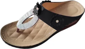 Sandals for Women Wedge Shoes Flip Flops Arch Support Womens Sparkling Rhinestone Walking Shoes Comfortable Dressy Casual Wedge Sandals Vintage Soft Cushion Beach Shoe