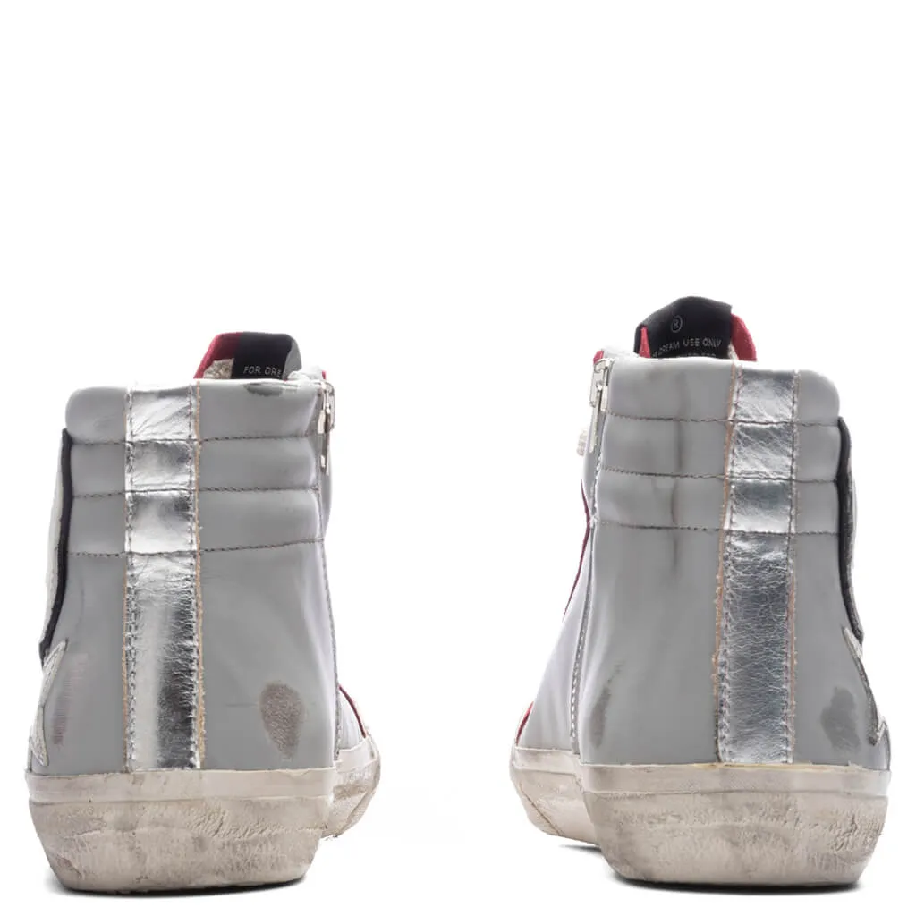 Slide Leather Sneakers - Grey/Dark Red/White/Silver