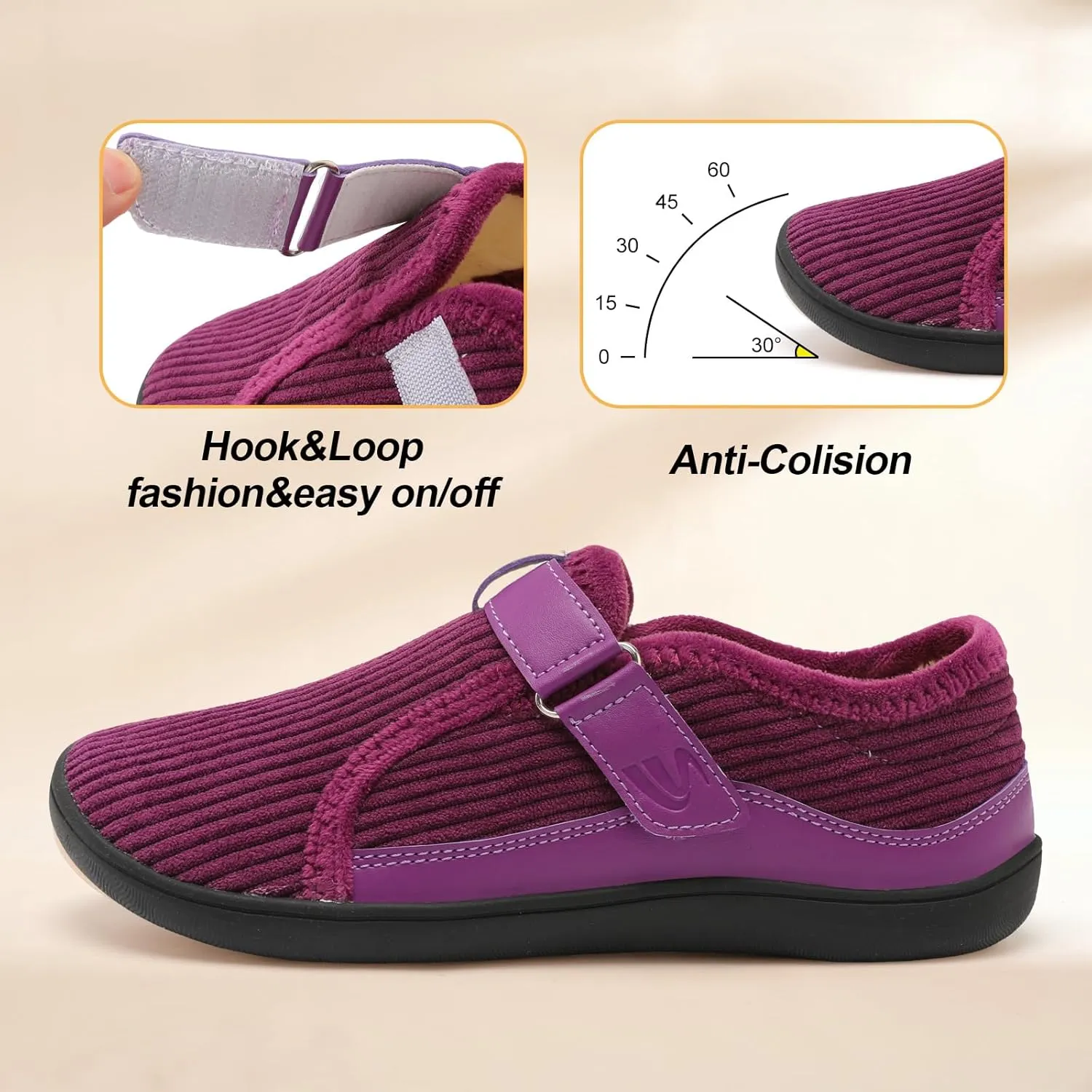 Spesoul Wide Womens Slippers Adjustable House Shoes Indoor Outdoor Barefoot Slippers Cozy Walking Shoe Swollen Edema Diabetic Shoes