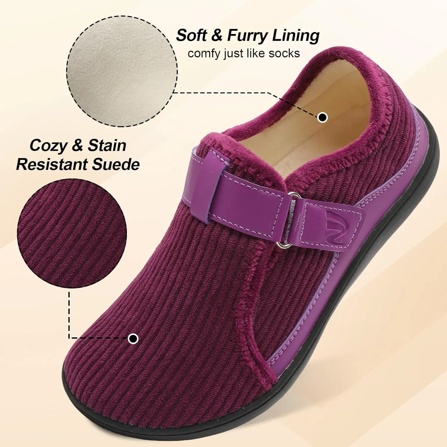Spesoul Wide Womens Slippers Adjustable House Shoes Indoor Outdoor Barefoot Slippers Cozy Walking Shoe Swollen Edema Diabetic Shoes