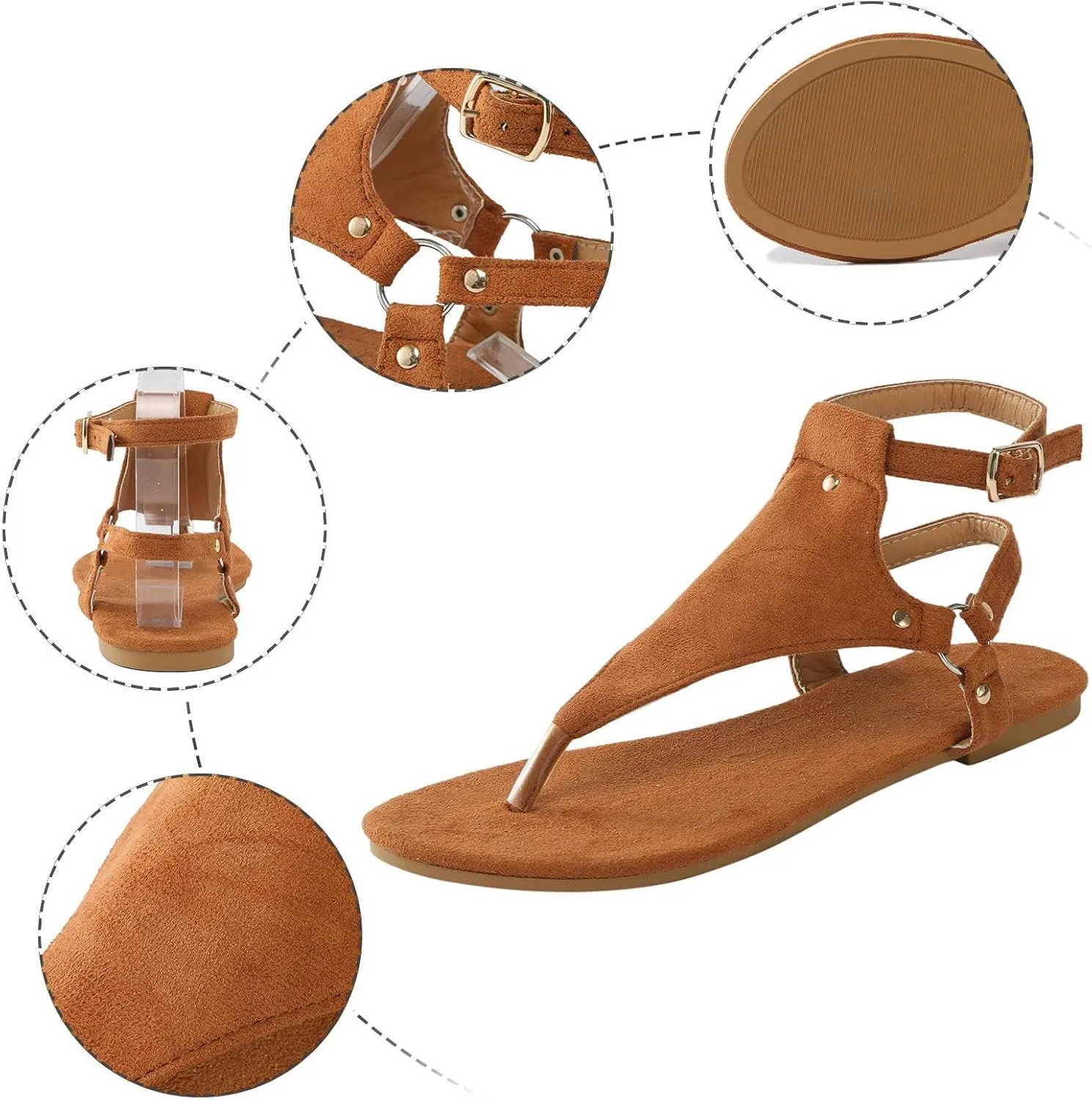 Thong Sandals for Women Summer Boho Beach Sandal Dressy Open Toe Sandals Buckle Ankle Strap Retro Non Slip Flip-Flops Comfortable Casual Walking Shoes