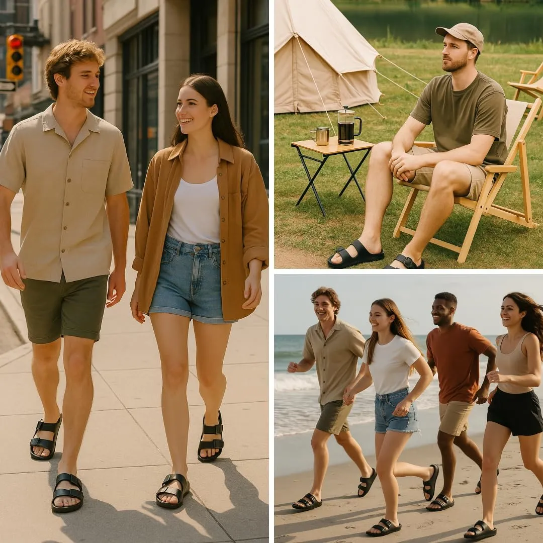 Trailvia Comfortable Footbed Sandals for Men & Women  Adjustable Buckle & Arch Support, Waterproof Summer Slides for Outdoor, Beach & Everyday Adventures