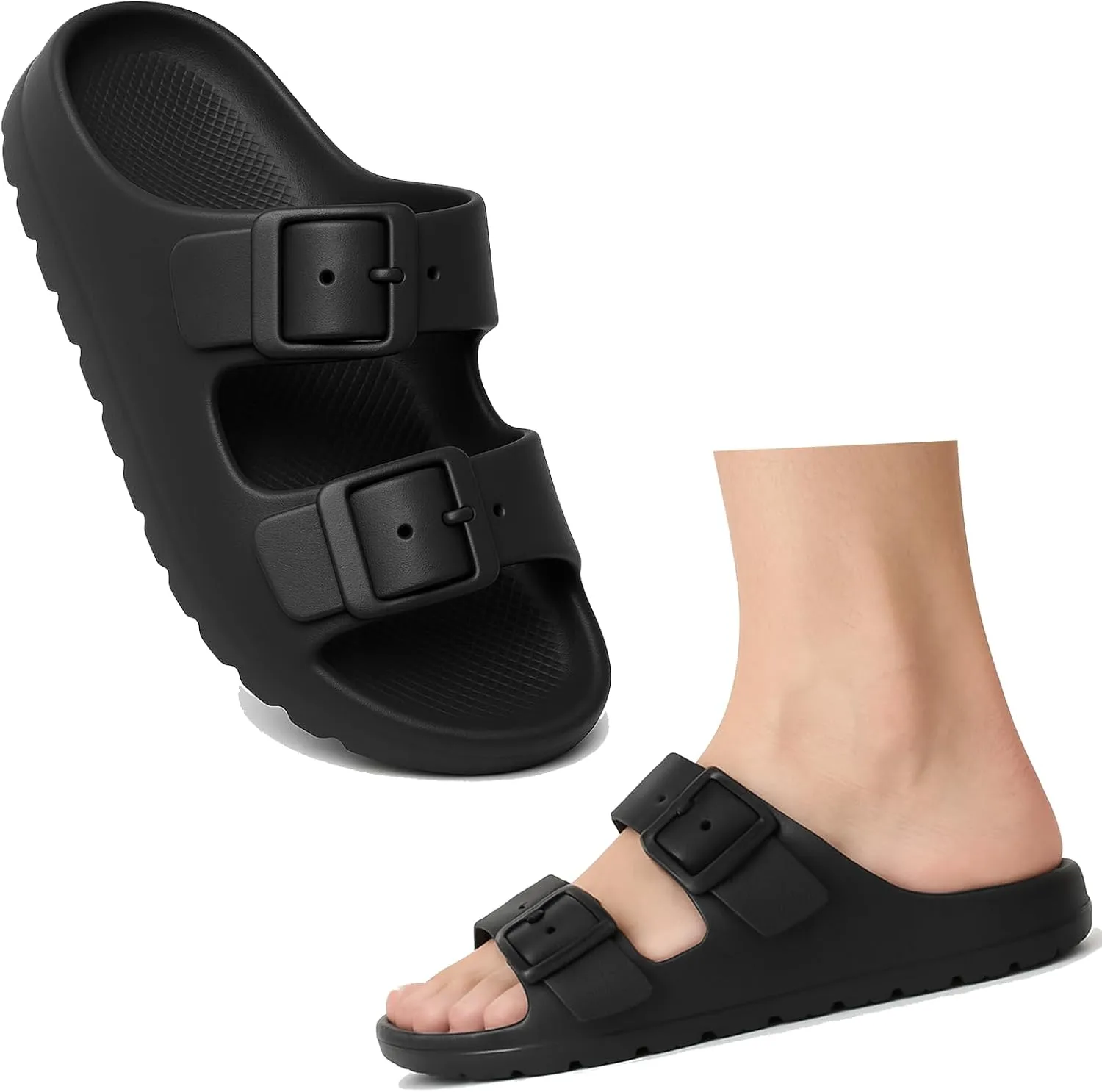 Trailvia Comfortable Footbed Sandals for Men & Women  Adjustable Buckle & Arch Support, Waterproof Summer Slides for Outdoor, Beach & Everyday Adventures