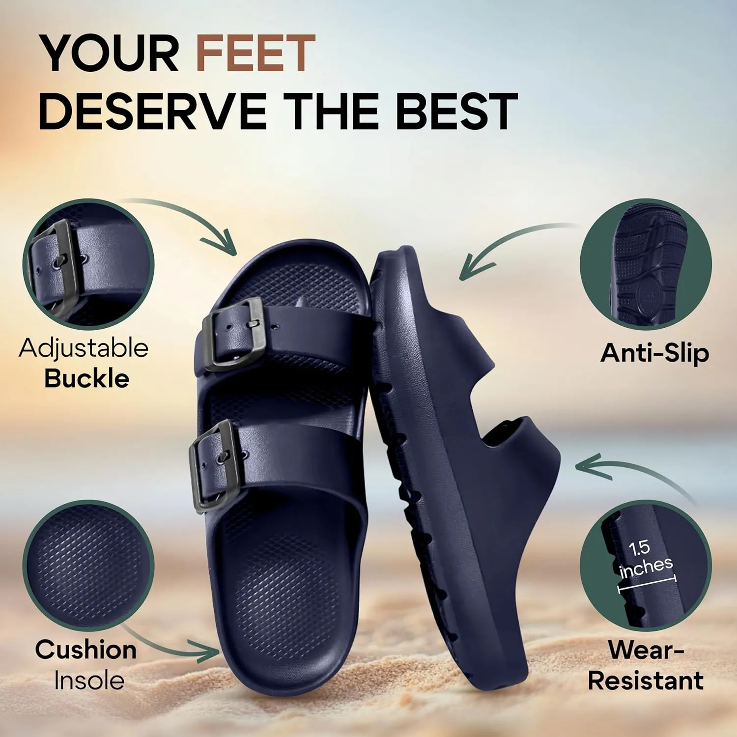 Trailvia Comfortable Footbed Sandals for Men & Women  Adjustable Buckle & Arch Support, Waterproof Summer Slides for Outdoor, Beach & Everyday Adventures