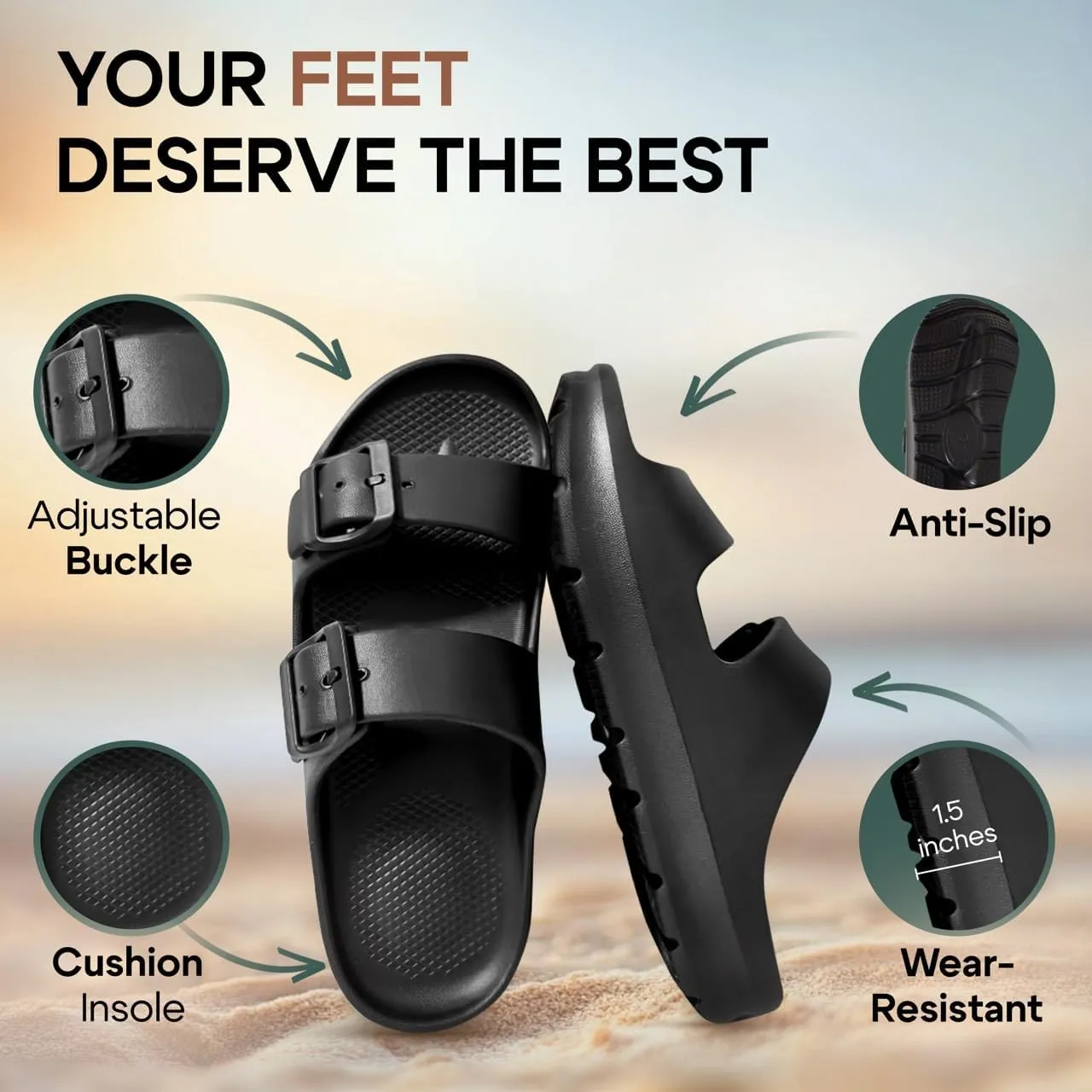 Trailvia Comfortable Footbed Sandals for Men & Women  Adjustable Buckle & Arch Support, Waterproof Summer Slides for Outdoor, Beach & Everyday Adventures