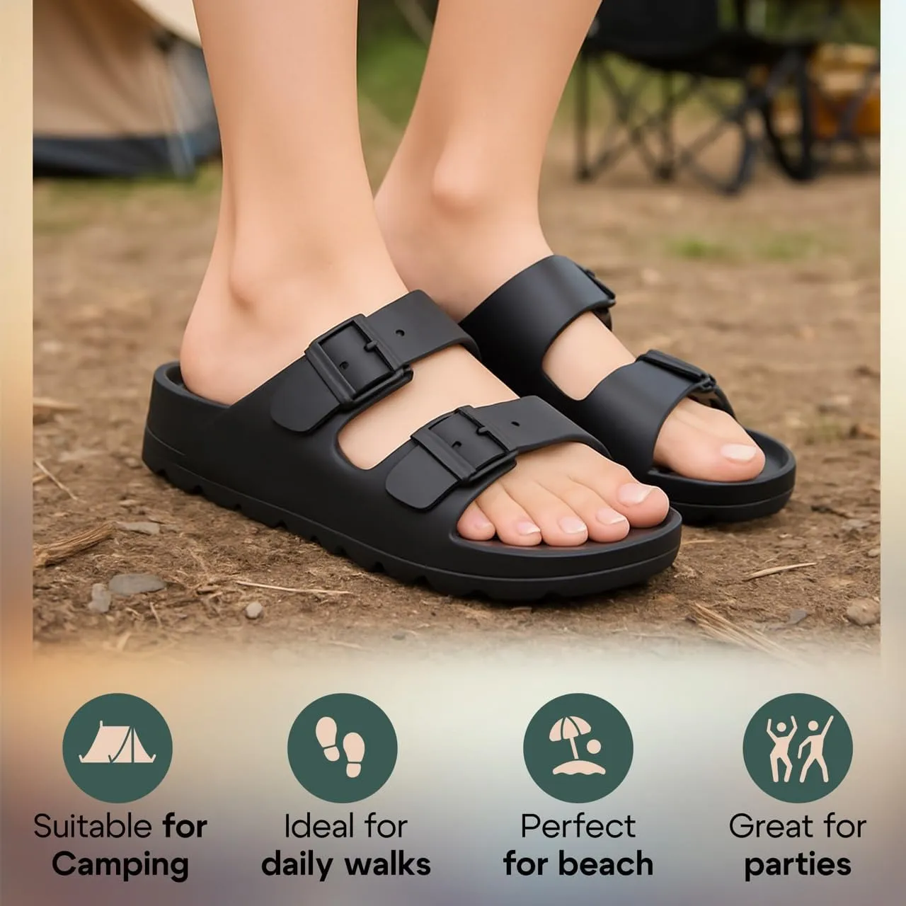 Trailvia Comfortable Footbed Sandals for Men & Women  Adjustable Buckle & Arch Support, Waterproof Summer Slides for Outdoor, Beach & Everyday Adventures