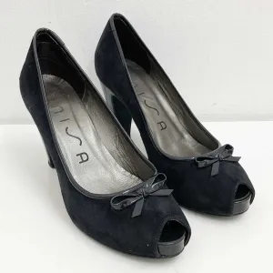 Unisa Shoes Size 39 UK 6 Black Suede Peep Toe Heels