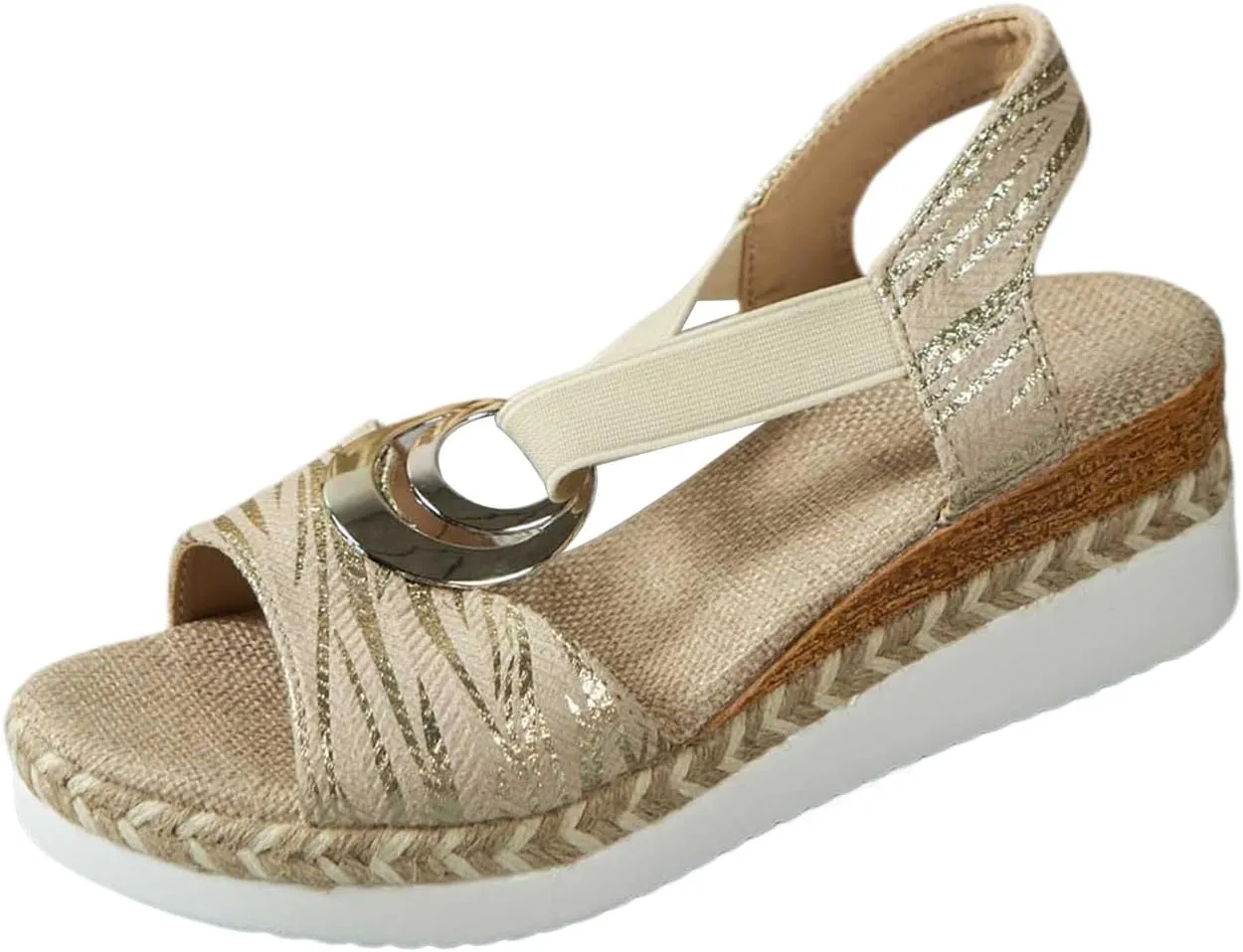 Wedge Sandals for Women 2025 Summer Platform Sandals Fashion Metal Decoration Wedges Open Toe Ankle Strap Sandal Casual Beach Slip On Shoes All Day Comfort