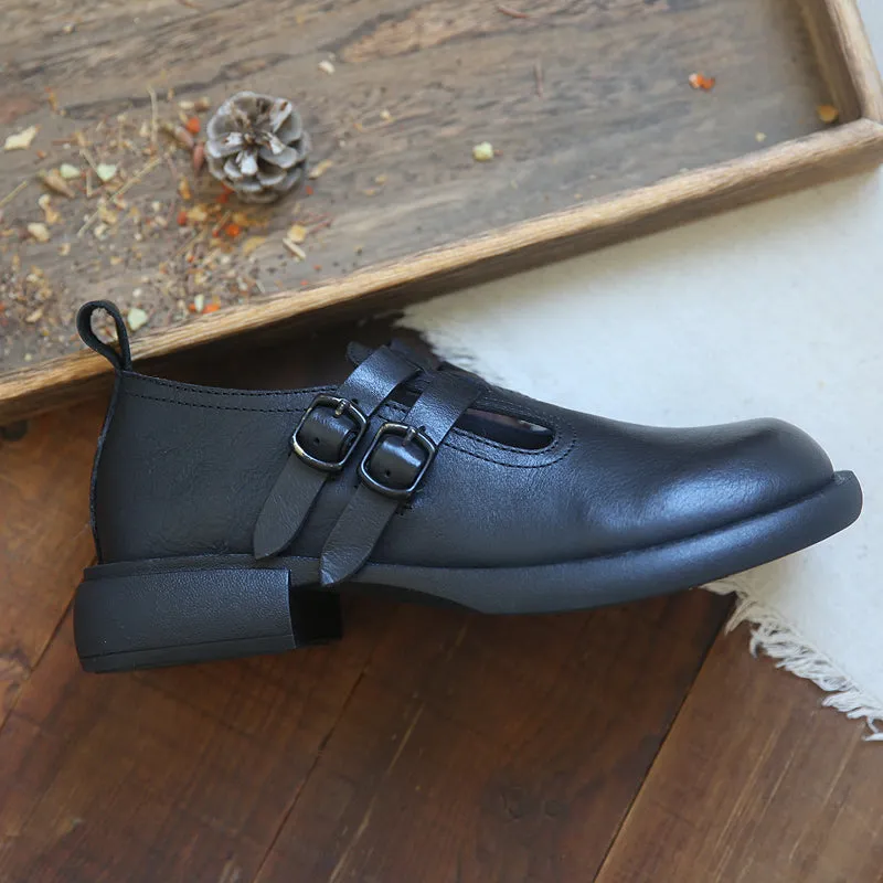 Women Retro Hollow Cowhide Leather Loafers