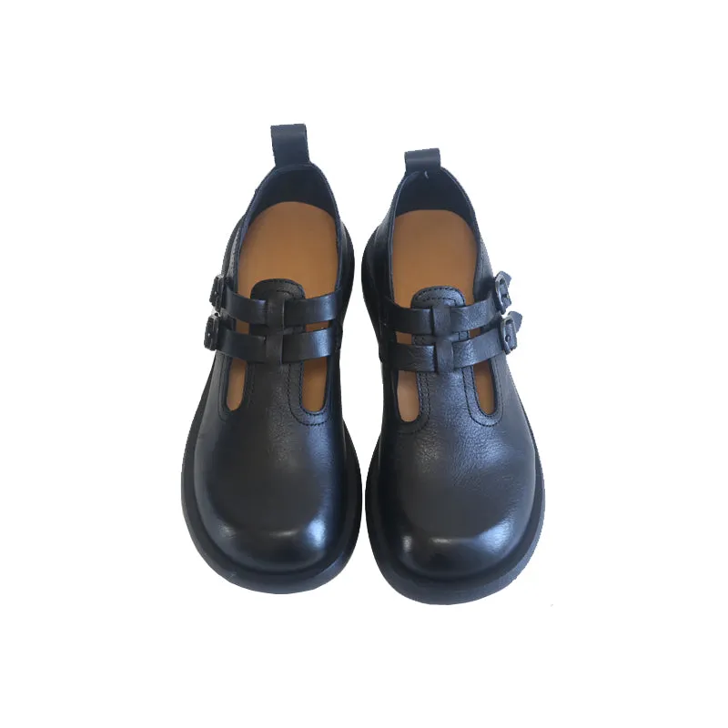 Women Retro Hollow Cowhide Leather Loafers