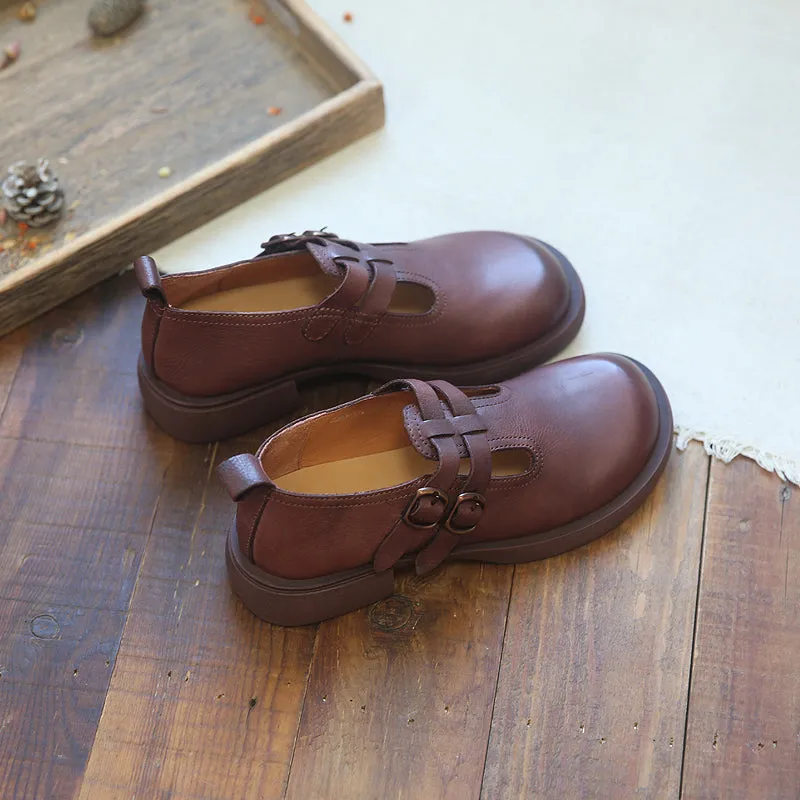 Women Retro Hollow Cowhide Leather Loafers