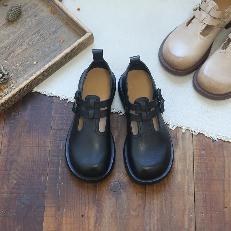 Women Retro Hollow Cowhide Leather Loafers