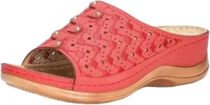 Women Wedge Sandals Summer Dressy Low Heel Sandals Comfortable Soft Leather Slip On Sandal Shoes with Arch Support Available Shoes for Summer Beach Oceanside Holiday Outdoor