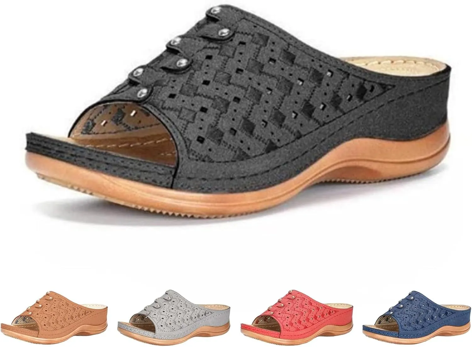 Women Wedge Sandals Summer Dressy Low Heel Sandals Comfortable Soft Leather Slip On Sandal Shoes with Arch Support Available Shoes for Summer Beach Oceanside Holiday Outdoor