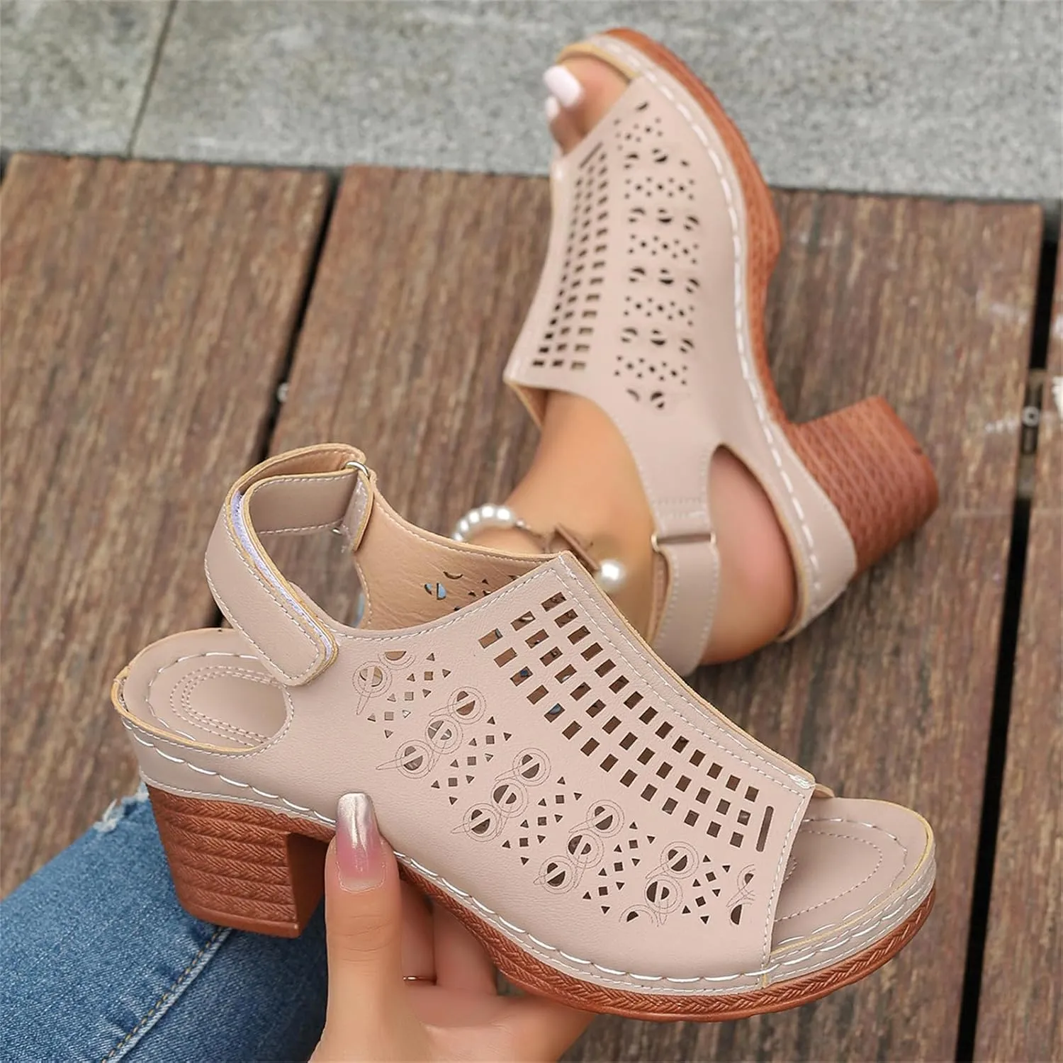 Women's Ankle Strap Heels Open Toe High Heel Chunky Sandals Boots Cutout Dress Shoes Strappy Sandals