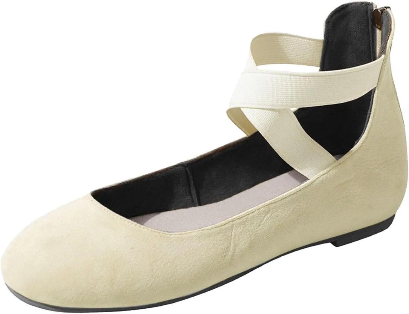 Womens Comfortable Fashion Elastic Ankle Straps Flats Shoes, Dressy Ballerina Style Closed Toe Casual Flat Cross Strap Slip on Dress Shoes