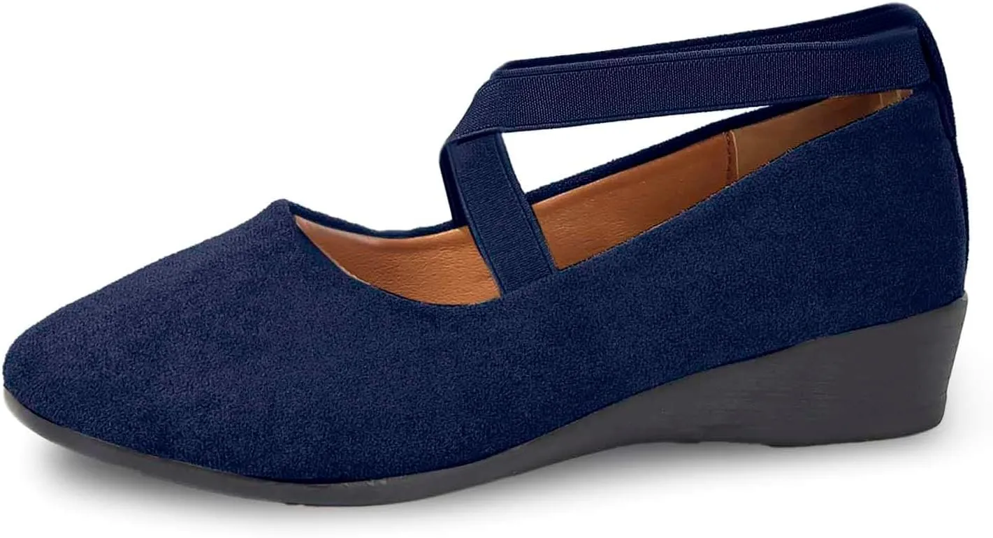 Women's Comfortable Fashion Flats Shoes Dressy Elastic Ankle Strap Round Toe Slip-On Flats Office Elastic Ankle Straps Shoes