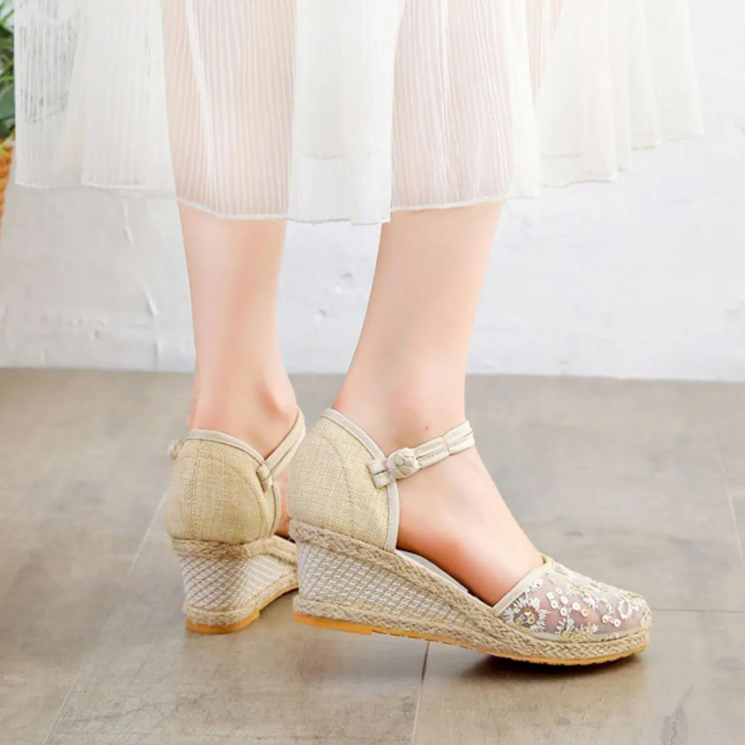 Womens Espadrille Wedge Sandals Closed Toe Platform Non Slip Sandals Elegant Summer Casual Espadrilles Wedge Sandal Lace Up Ankle Strap Summer Dress Shoes