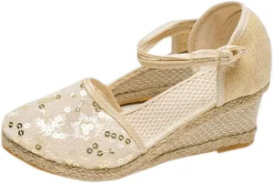 Womens Espadrille Wedge Sandals Closed Toe Platform Non Slip Sandals Elegant Summer Casual Espadrilles Wedge Sandal Lace Up Ankle Strap Summer Dress Shoes