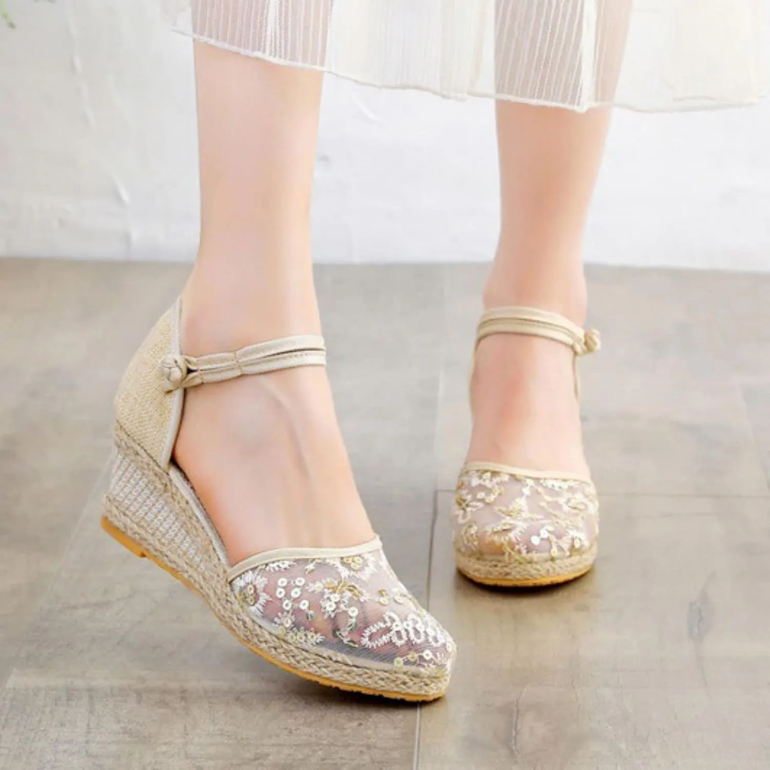 Womens Espadrille Wedge Sandals Closed Toe Platform Non Slip Sandals Elegant Summer Casual Espadrilles Wedge Sandal Lace Up Ankle Strap Summer Dress Shoes