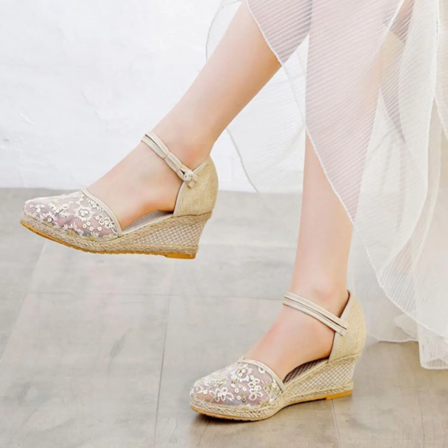 Womens Espadrille Wedge Sandals Closed Toe Platform Non Slip Sandals Elegant Summer Casual Espadrilles Wedge Sandal Lace Up Ankle Strap Summer Dress Shoes