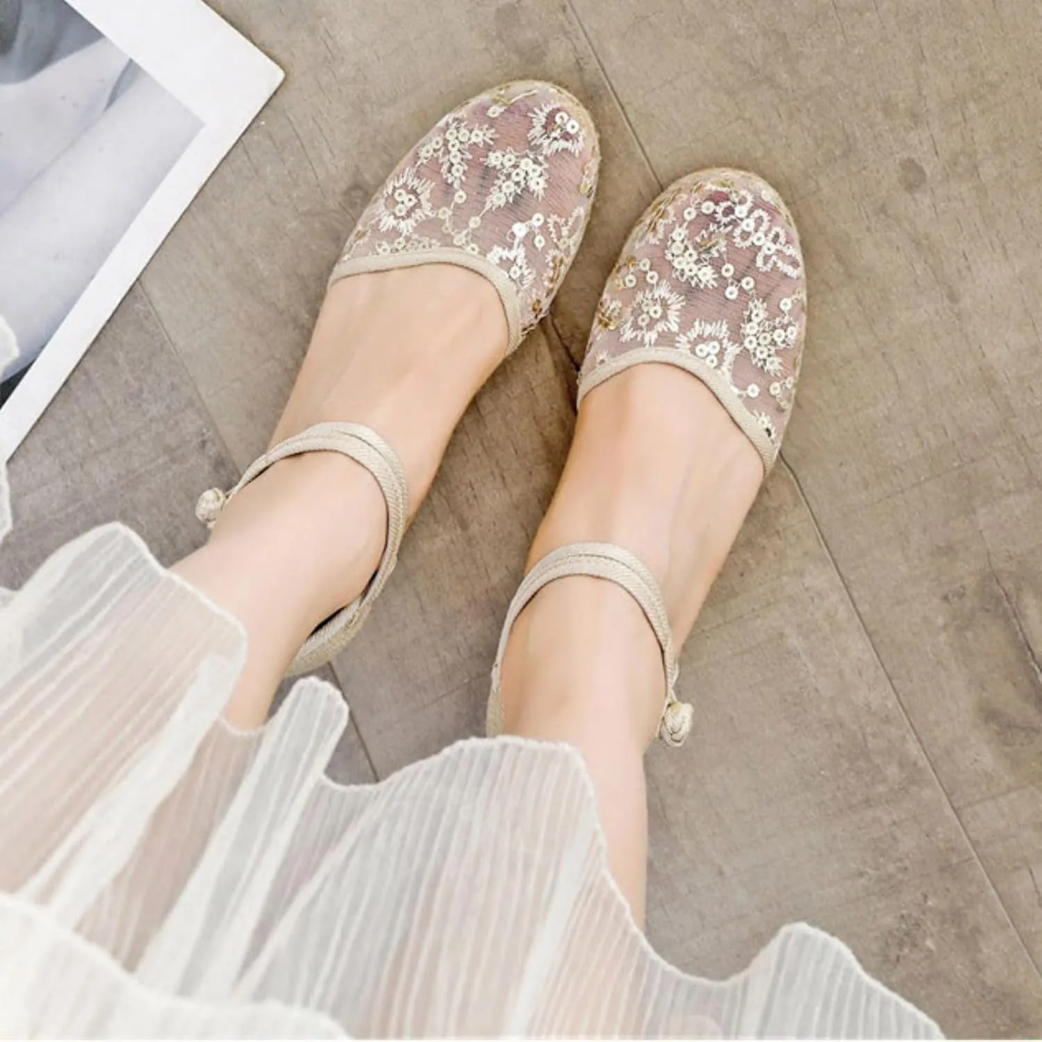 Womens Espadrille Wedge Sandals Closed Toe Platform Non Slip Sandals Elegant Summer Casual Espadrilles Wedge Sandal Lace Up Ankle Strap Summer Dress Shoes