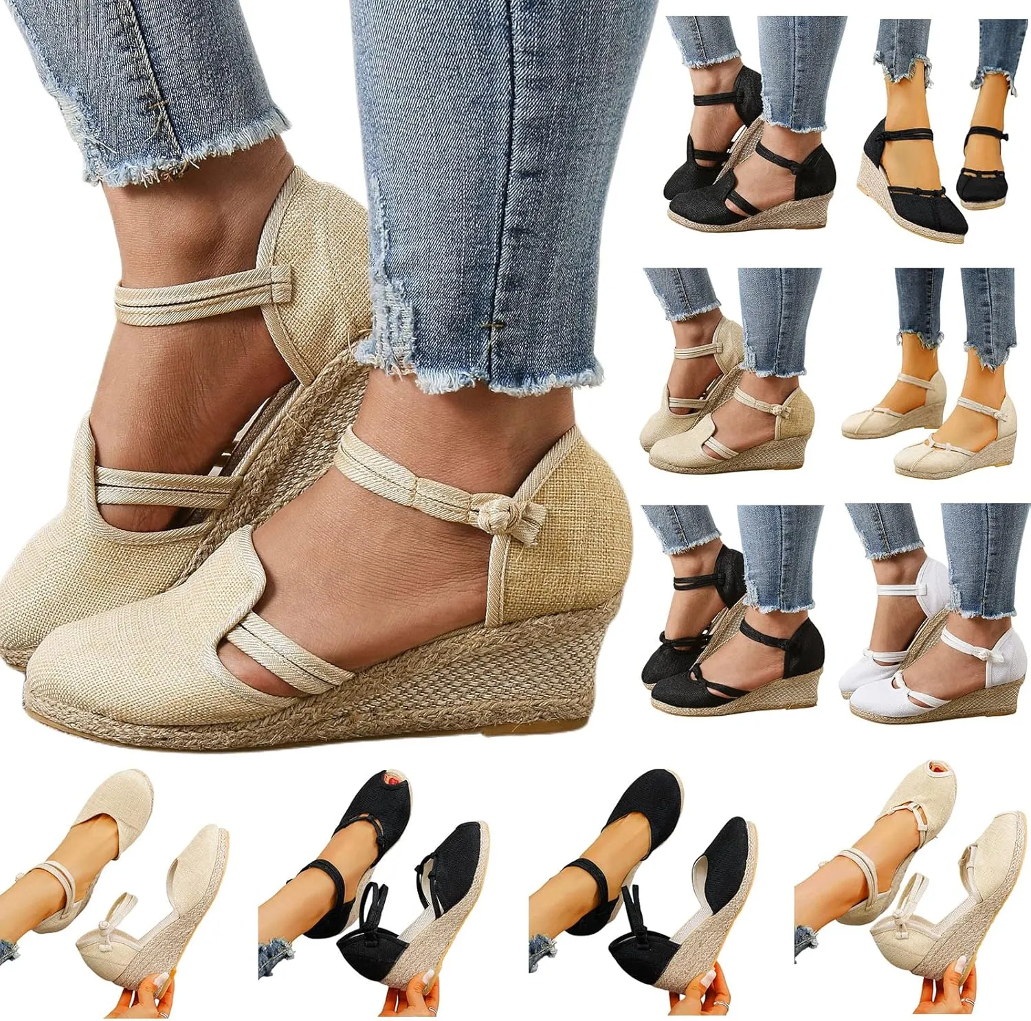 Womens Espadrille Wedge Sandals Closed Toe Platform Non Slip Sandals Elegant Summer Casual Espadrilles Wedge Sandal Lace Up Ankle Strap Summer Dress Shoes
