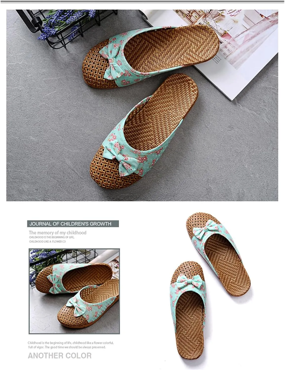 Womens Flat Sandals Summer Linen Home Slippers Vine Grass Woven Slippers Non-Slip Casual Sandals Breathable Open Toe Home Shoes Comfortable Indoor Sandal
