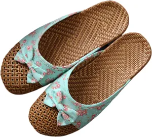 Womens Flat Sandals Summer Linen Home Slippers Vine Grass Woven Slippers Non-Slip Casual Sandals Breathable Open Toe Home Shoes Comfortable Indoor Sandal