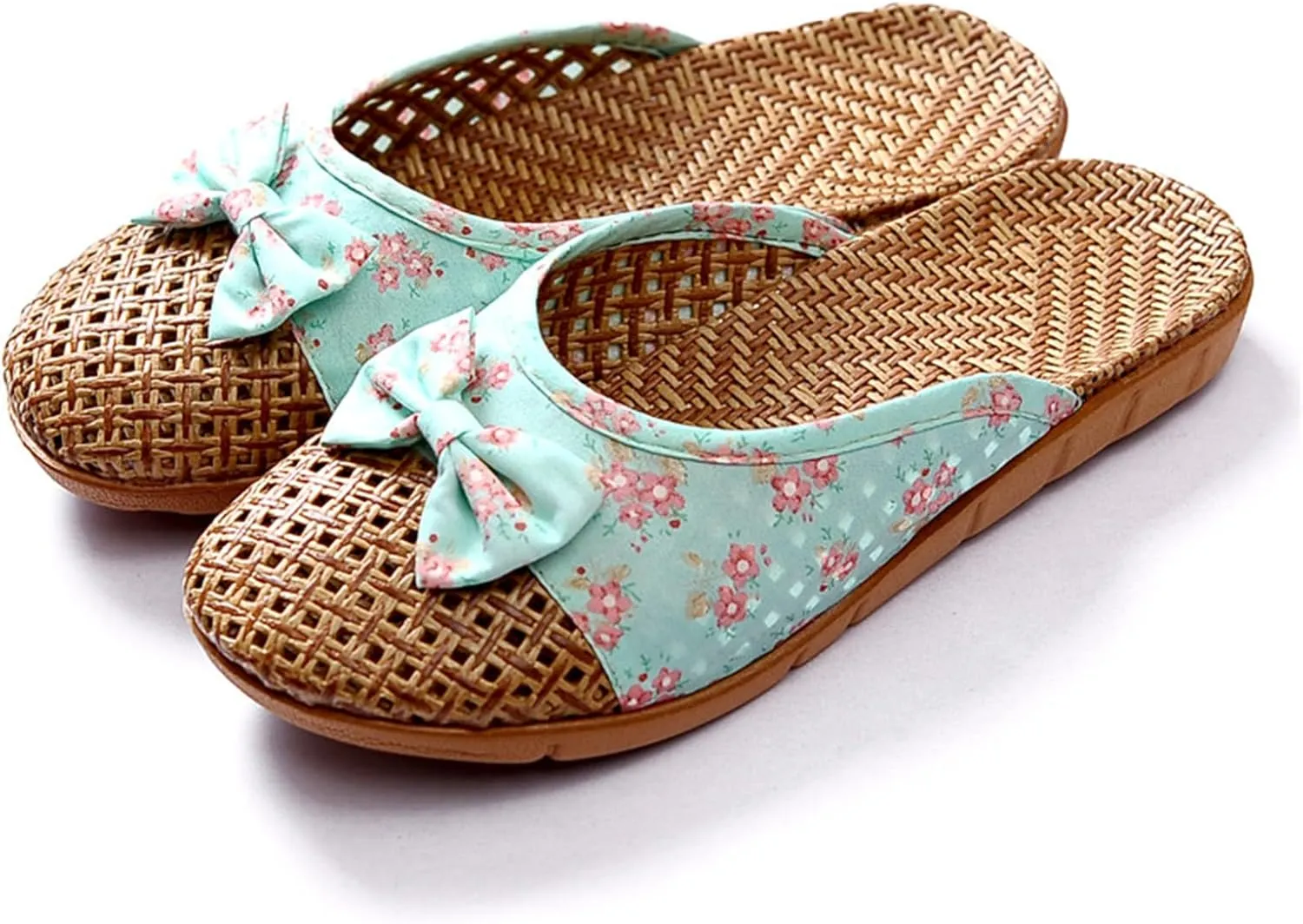Womens Flat Sandals Summer Linen Home Slippers Vine Grass Woven Slippers Non-Slip Casual Sandals Breathable Open Toe Home Shoes Comfortable Indoor Sandal