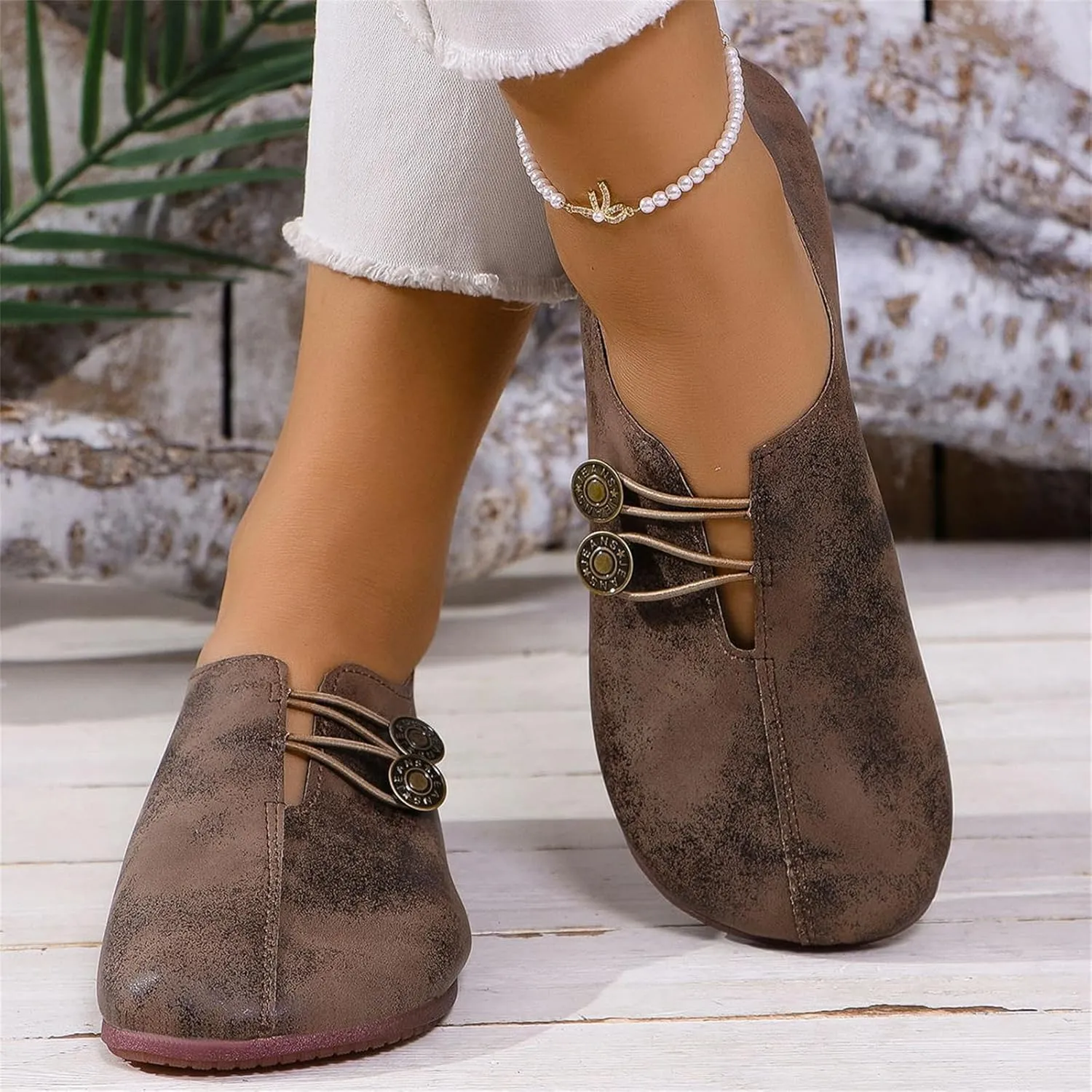 Womens Flats Shoes Slip On Closed Toe Round Head Sandals with Button Business Lightweight Loafers Shoes for Everyday Elegance