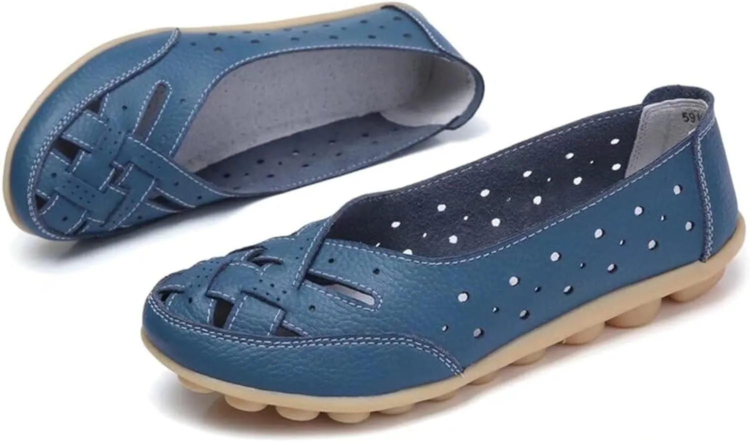Womens Leather Loafers Hollow Out Breathable Soft Flats Slip on Casual Sandals Lightweight Round Toe Fashion Summer Sandals Comfortable Driving Walking Shoes